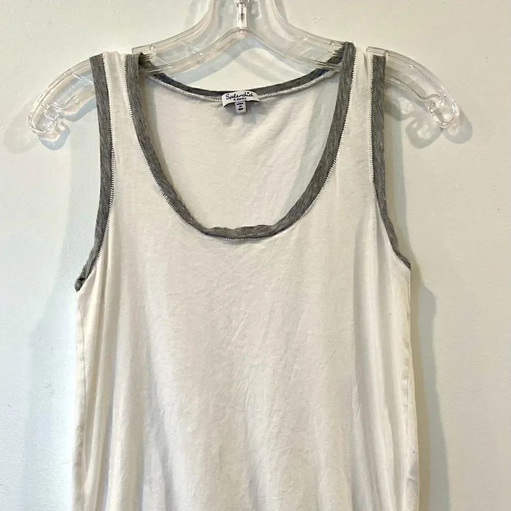 Splendid XS White Hi-Lo Women Tank Top With Gray Trim. Actress Wore On TV Show! - Picture 3 of 8